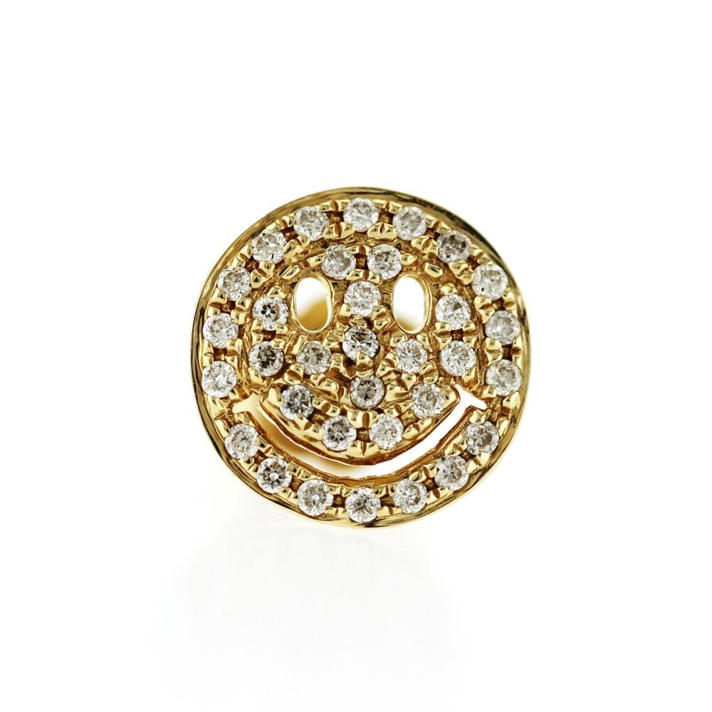 Sydney Evan 14K Yellow Gold Pave Diamond Happy Face Single Stud Earrings